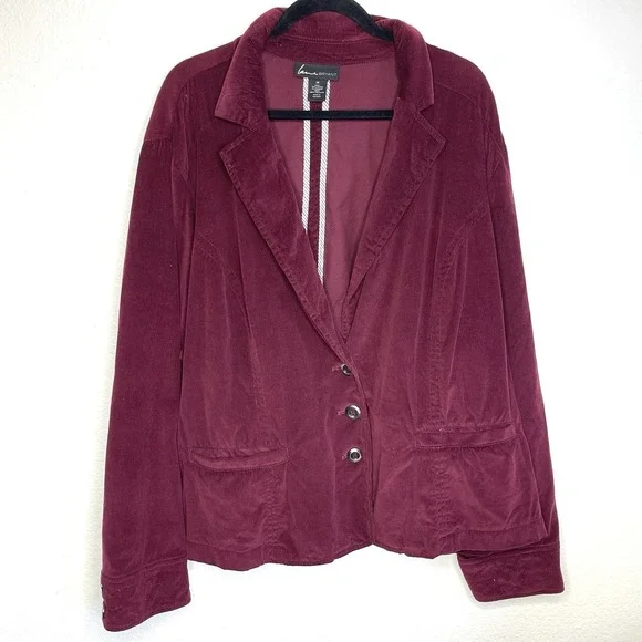 Lane Bryant Women's Velvet Velour Maroon Blazer Jacket Size 26 Dark Academia - Picture 4 of 9
